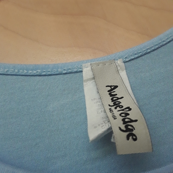 Blue Audge Podge tiered flowy boho top L - Picture 3 of 5